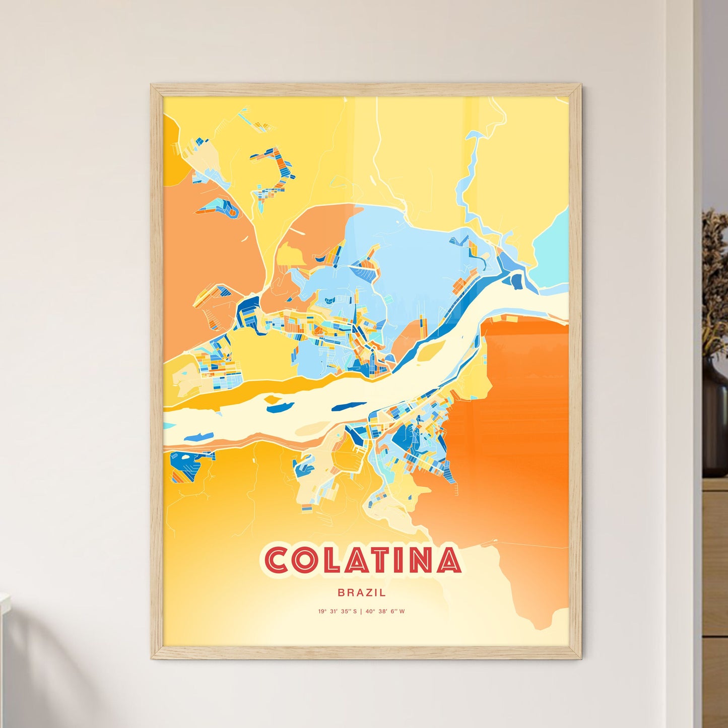 Colorful COLATINA BRAZIL Fine Art Map Blue Orange