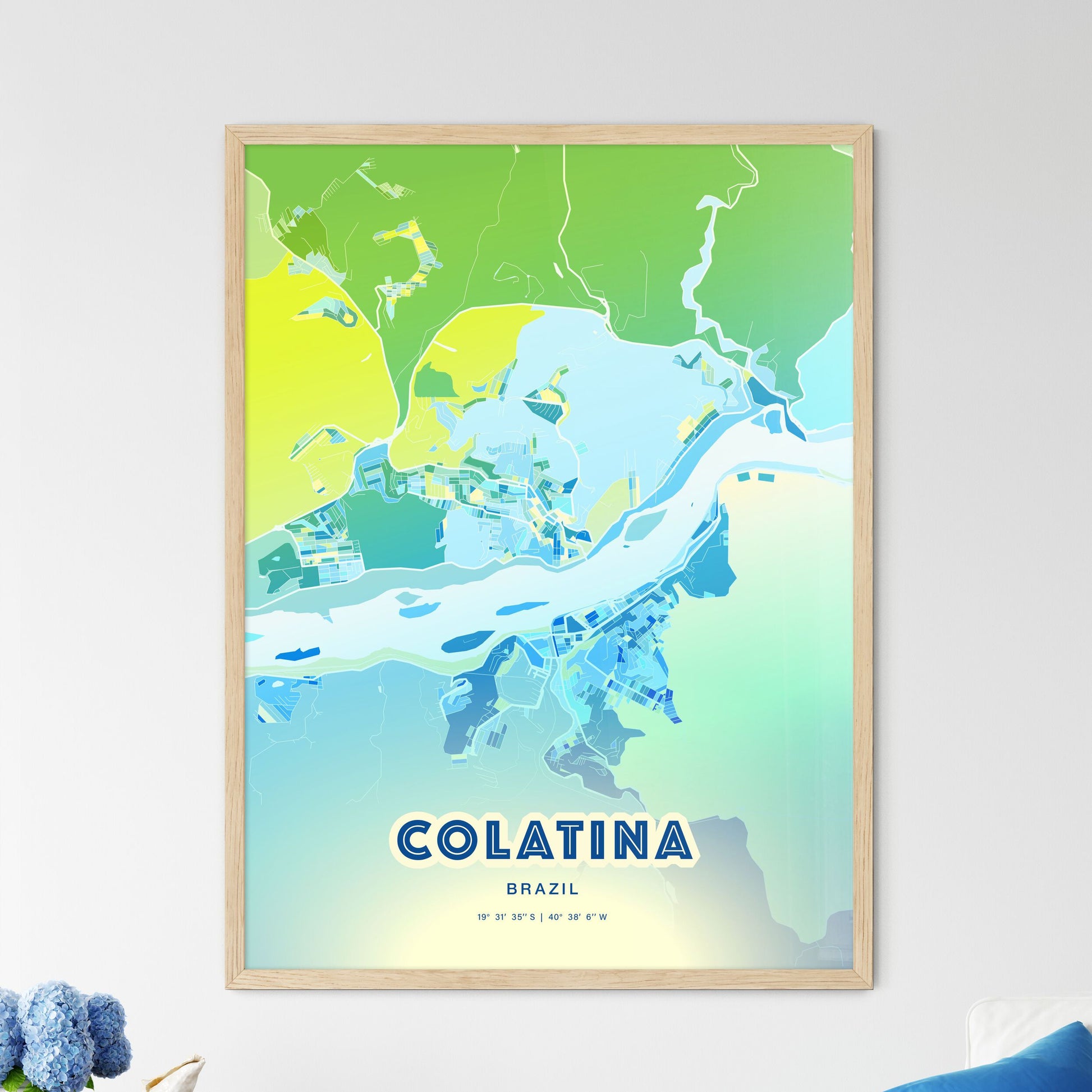 Colorful COLATINA BRAZIL Fine Art Map Cool Blue