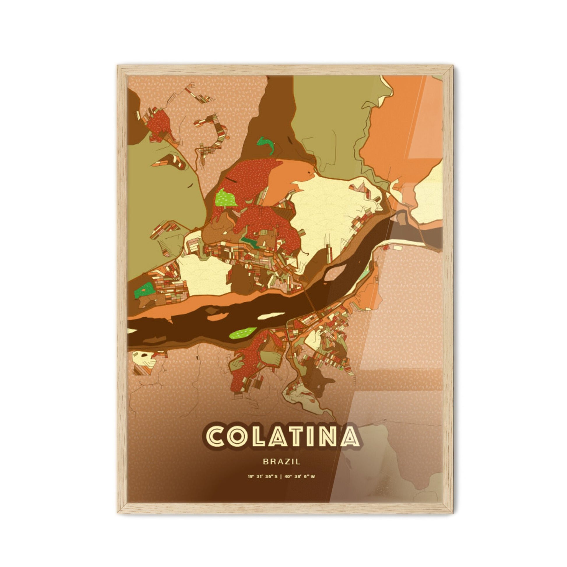 Colorful COLATINA BRAZIL Fine Art Map Farmhouse