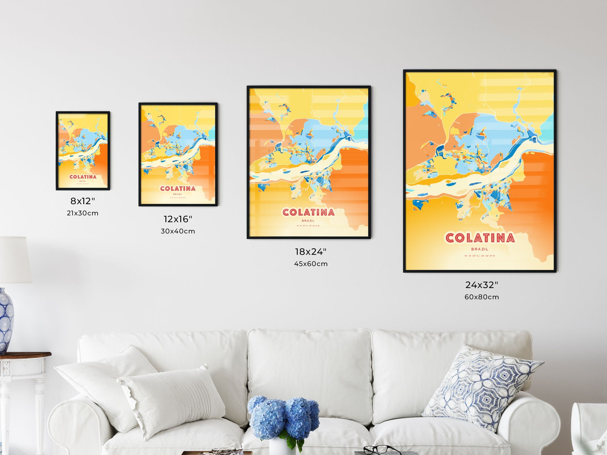 Colorful COLATINA BRAZIL Fine Art Map Blue Orange