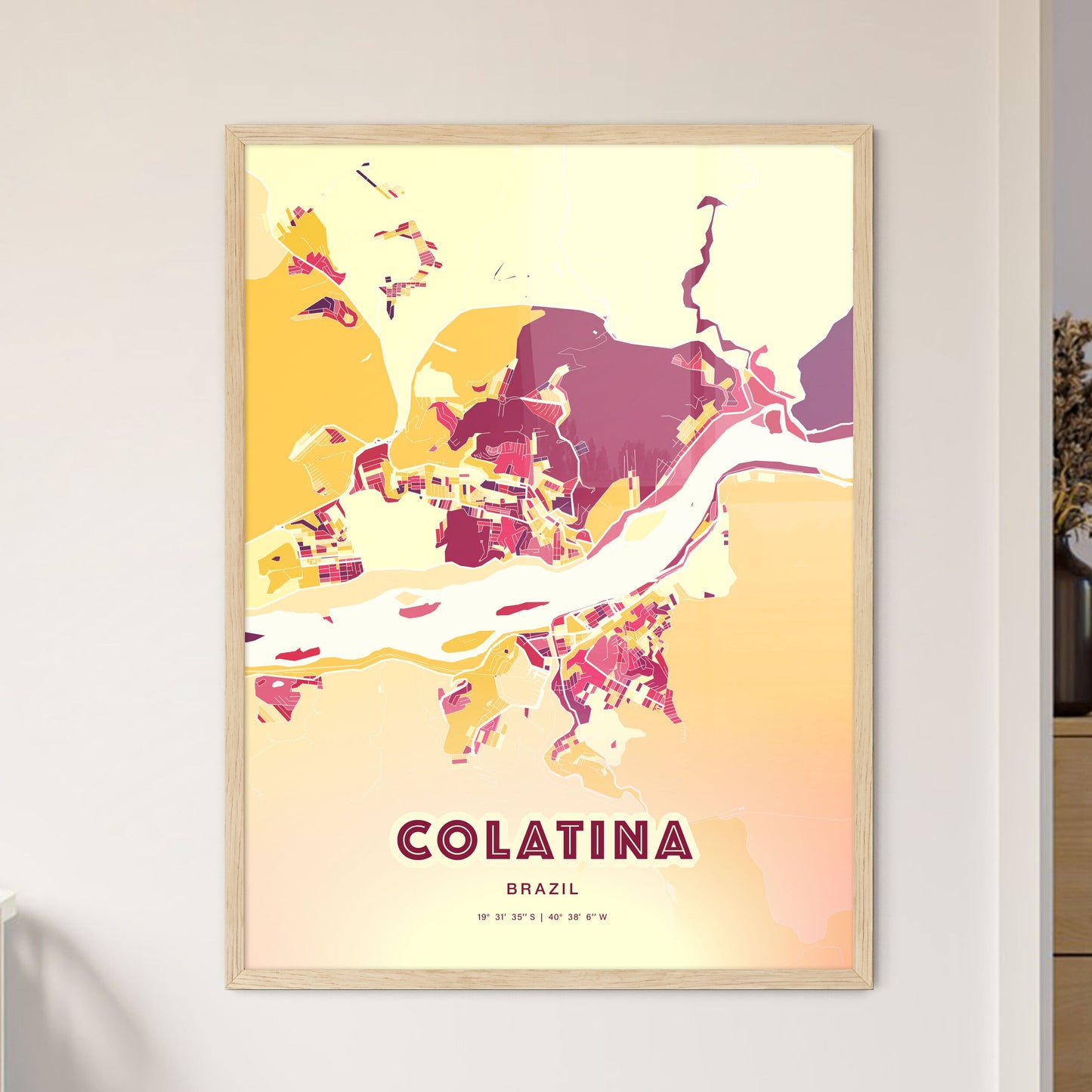 Colorful COLATINA BRAZIL Fine Art Map Hot Red