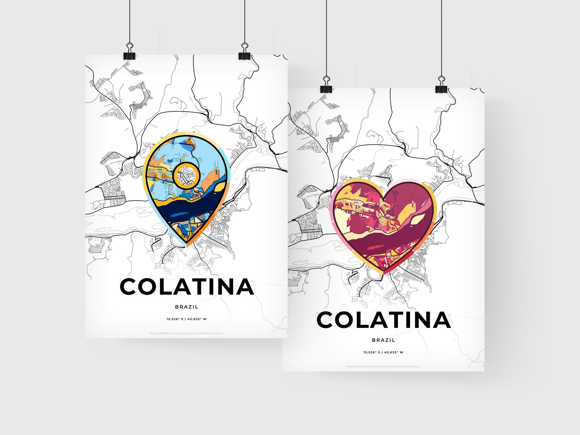 COLATINA BRAZIL minimal art map with a colorful icon. Where it all began, Couple map gift.