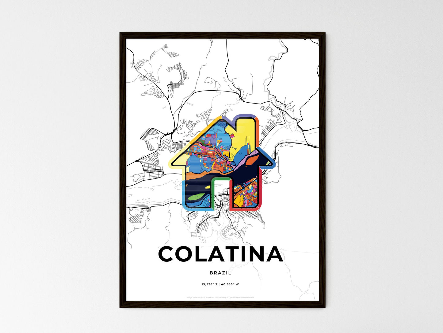 COLATINA BRAZIL minimal art map with a colorful icon. Where it all began, Couple map gift. Style 3