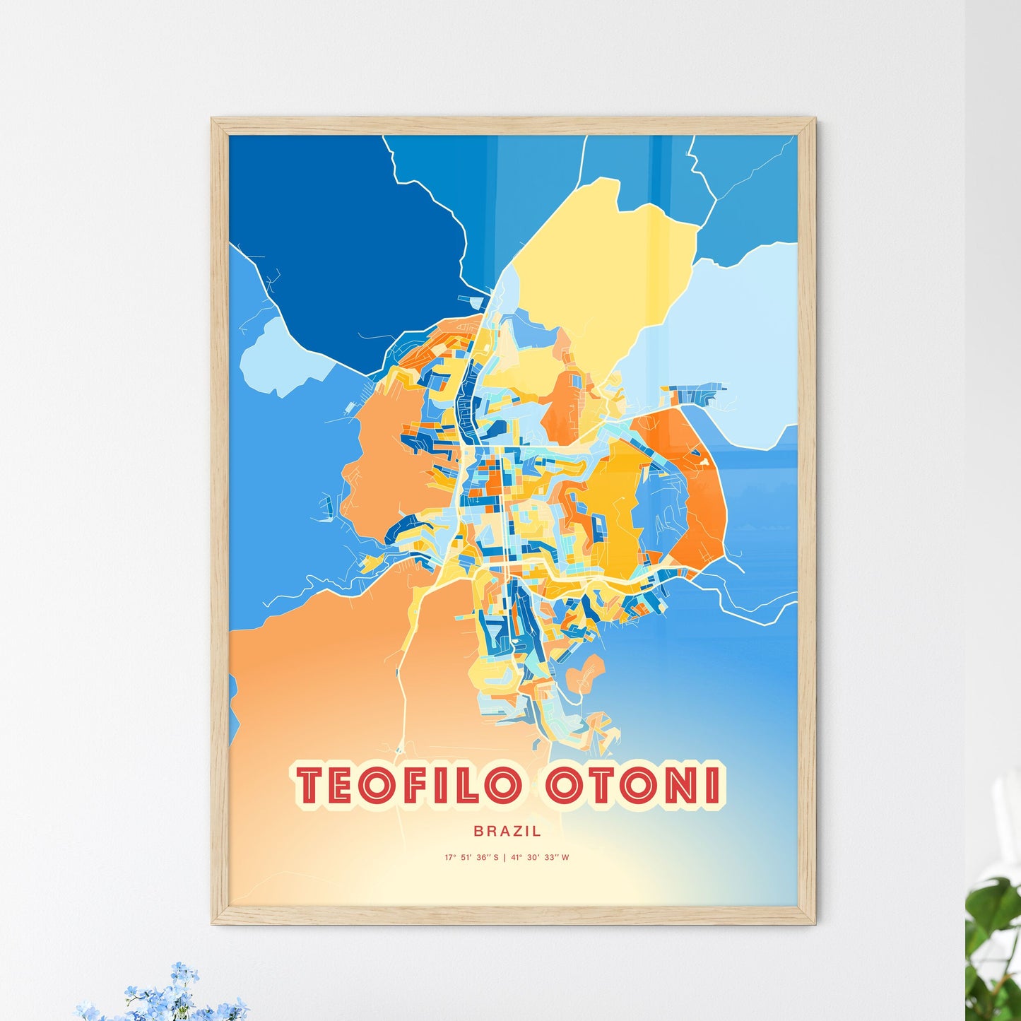 Colorful TEOFILO OTONI BRAZIL Fine Art Map Blue Orange