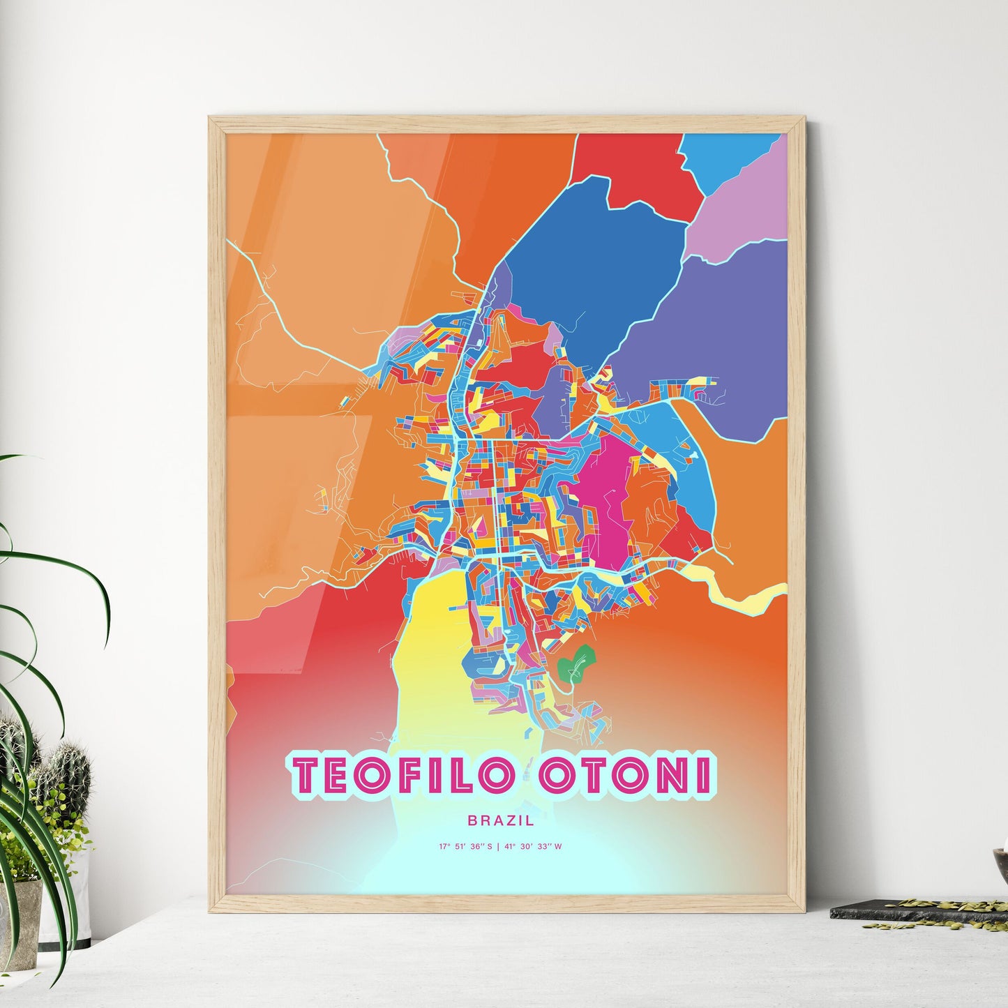 Colorful TEOFILO OTONI BRAZIL Fine Art Map Crazy Colors