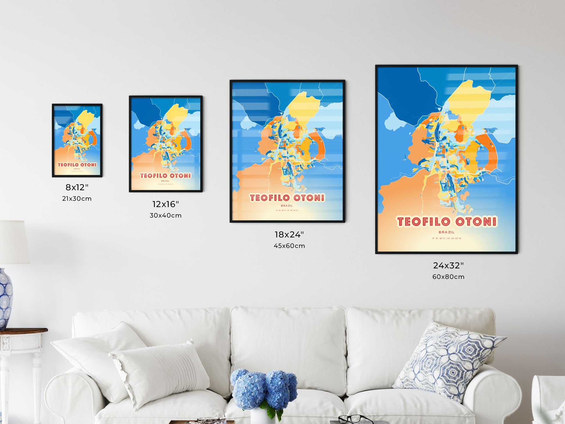 Colorful TEOFILO OTONI BRAZIL Fine Art Map Blue Orange