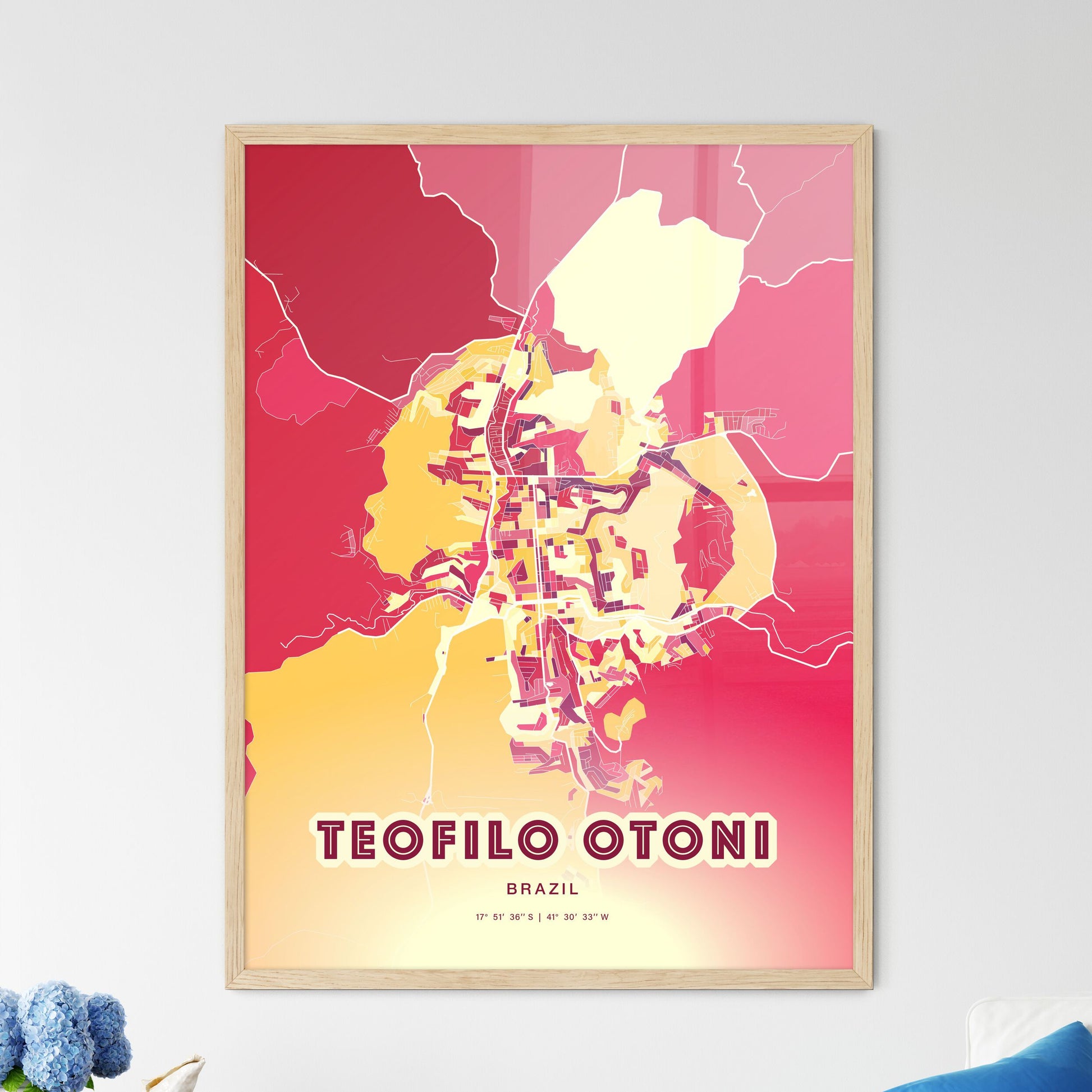 Colorful TEOFILO OTONI BRAZIL Fine Art Map Hot Red