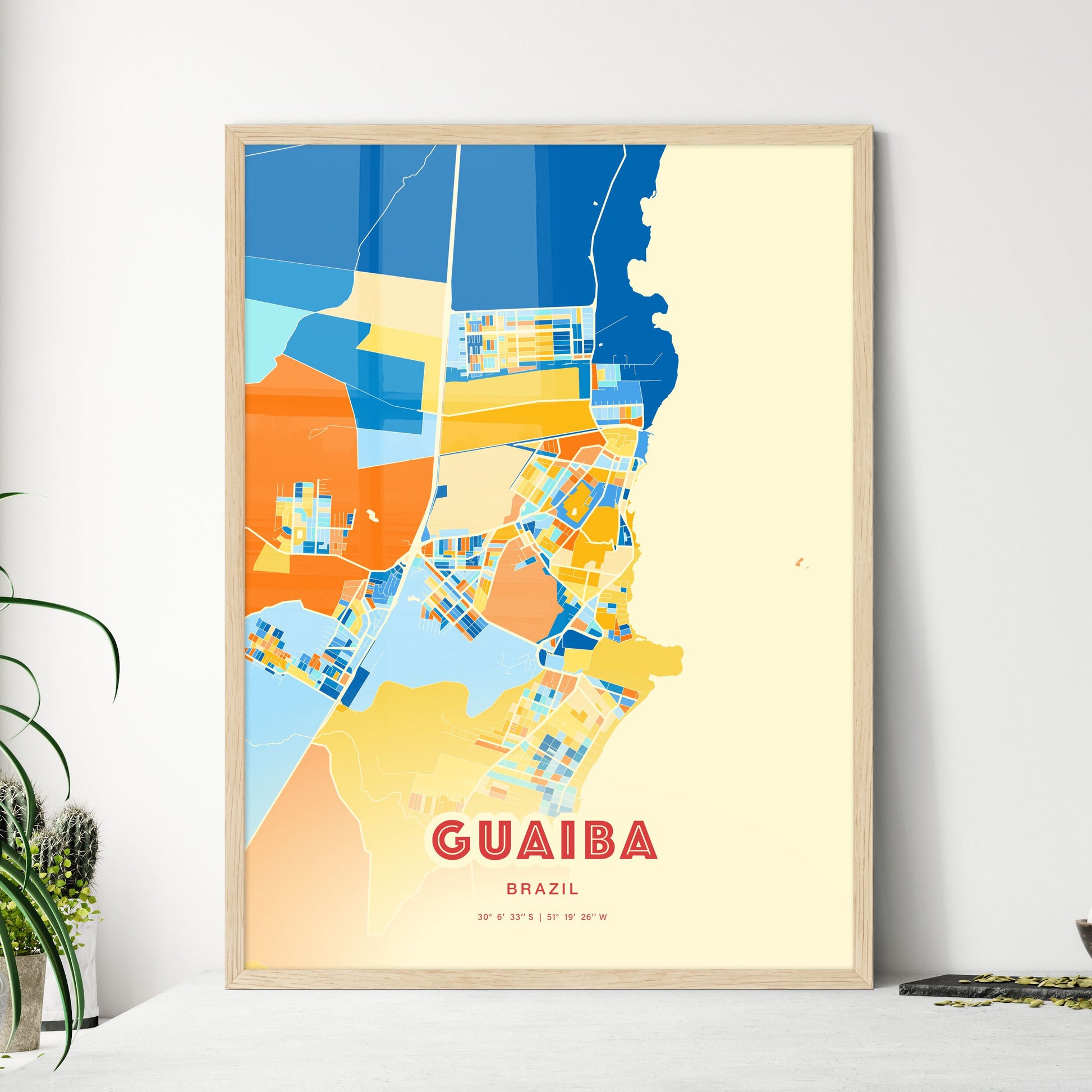 Colorful GUAIBA BRAZIL Fine Art Map Blue Orange