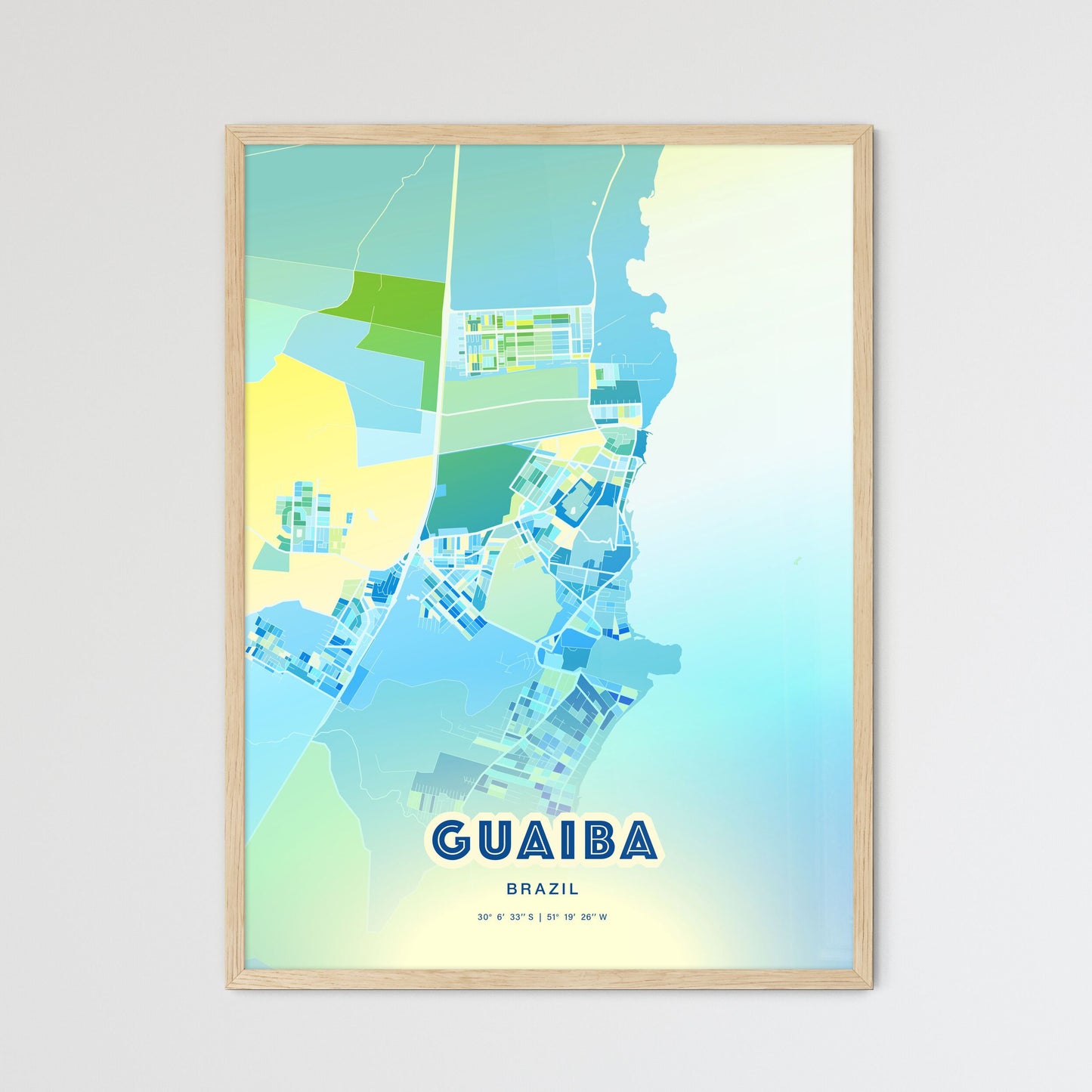 Colorful GUAIBA BRAZIL Fine Art Map Cool Blue