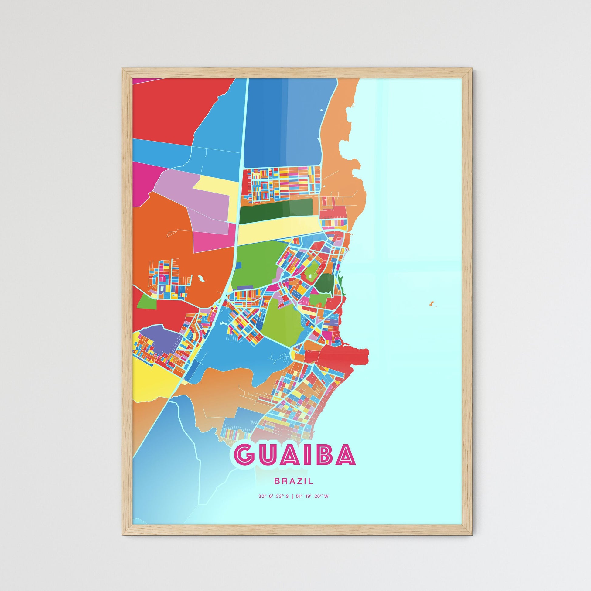 Colorful GUAIBA BRAZIL Fine Art Map Crazy Colors