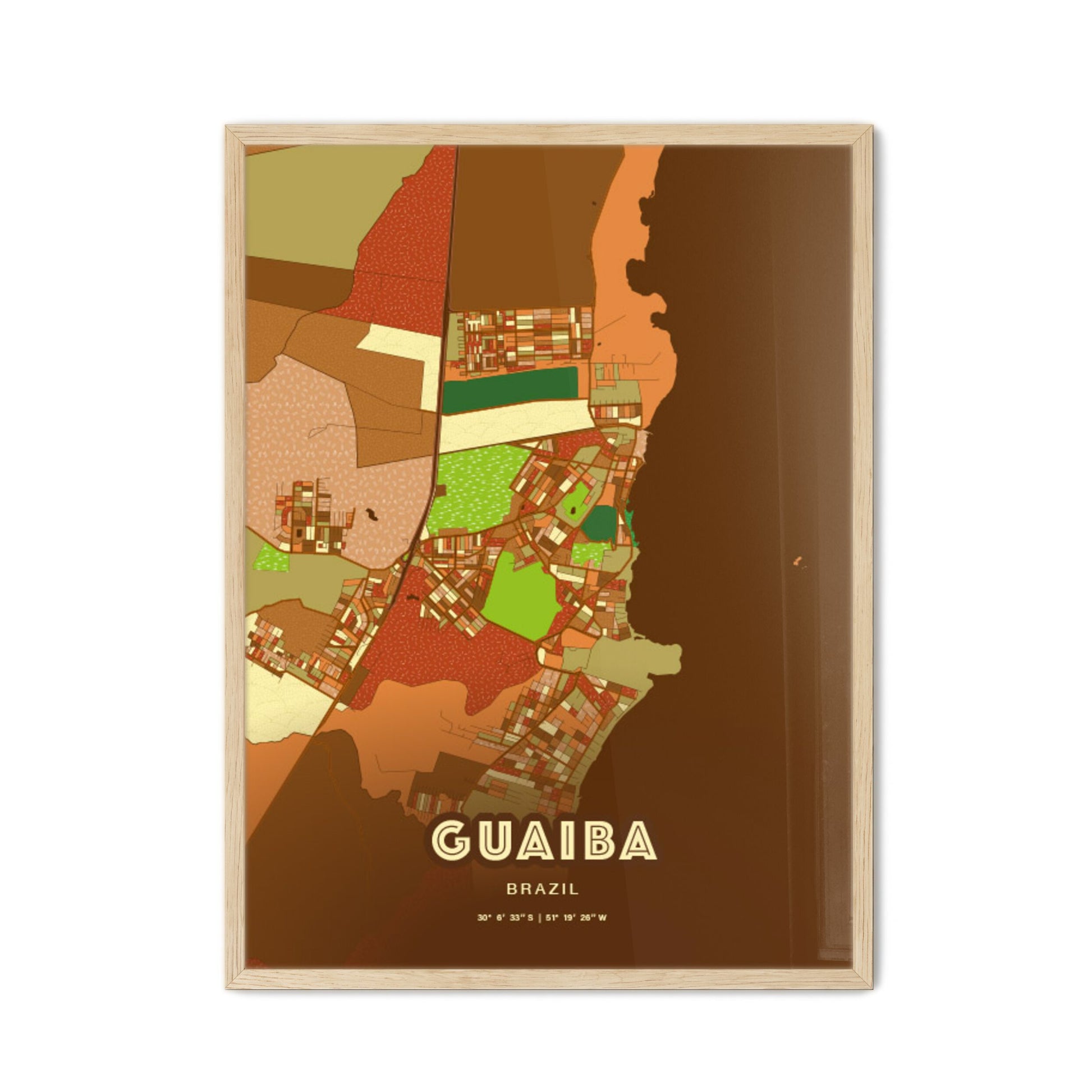Colorful GUAIBA BRAZIL Fine Art Map Farmhouse