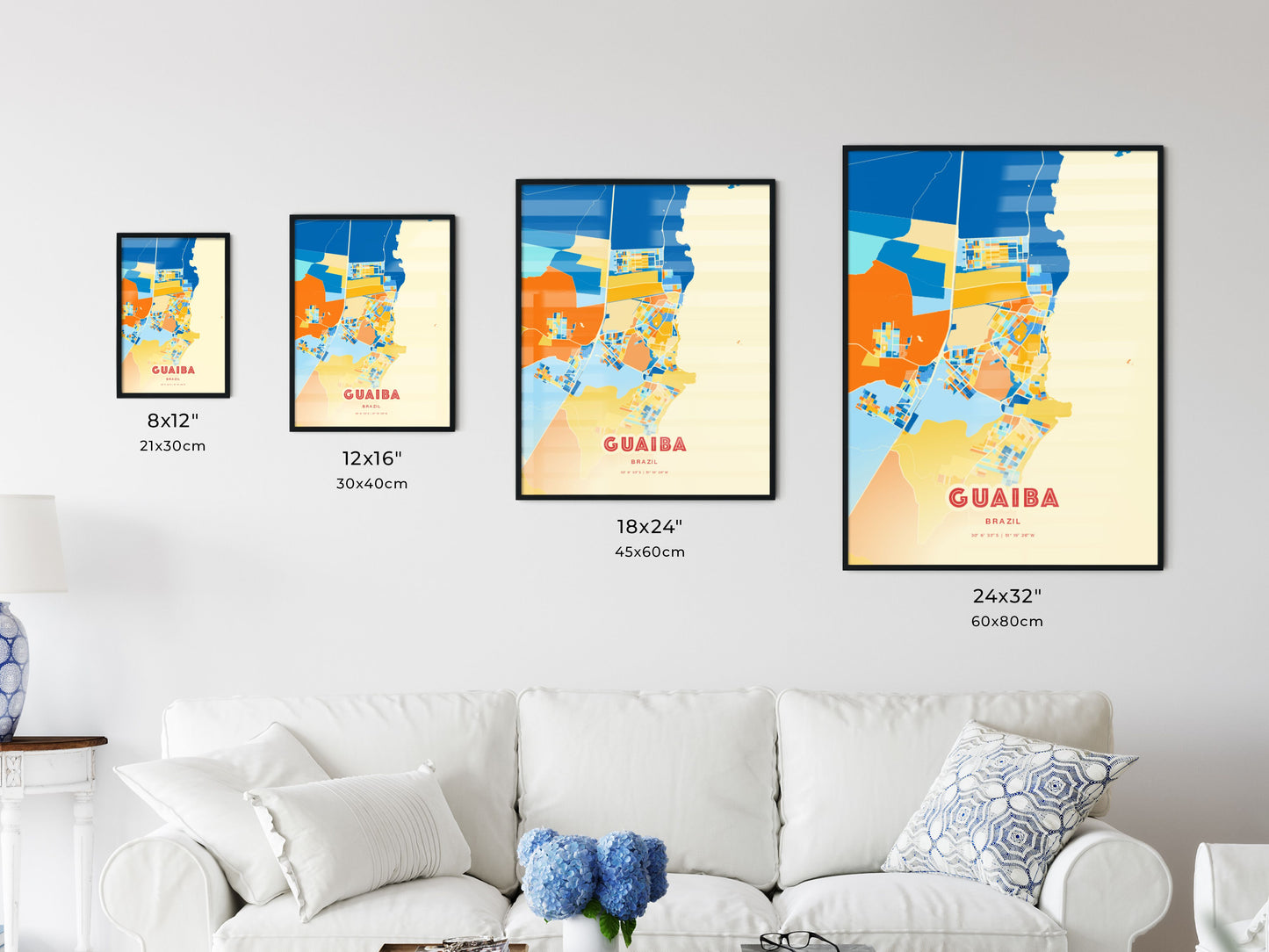 Colorful GUAIBA BRAZIL Fine Art Map Blue Orange