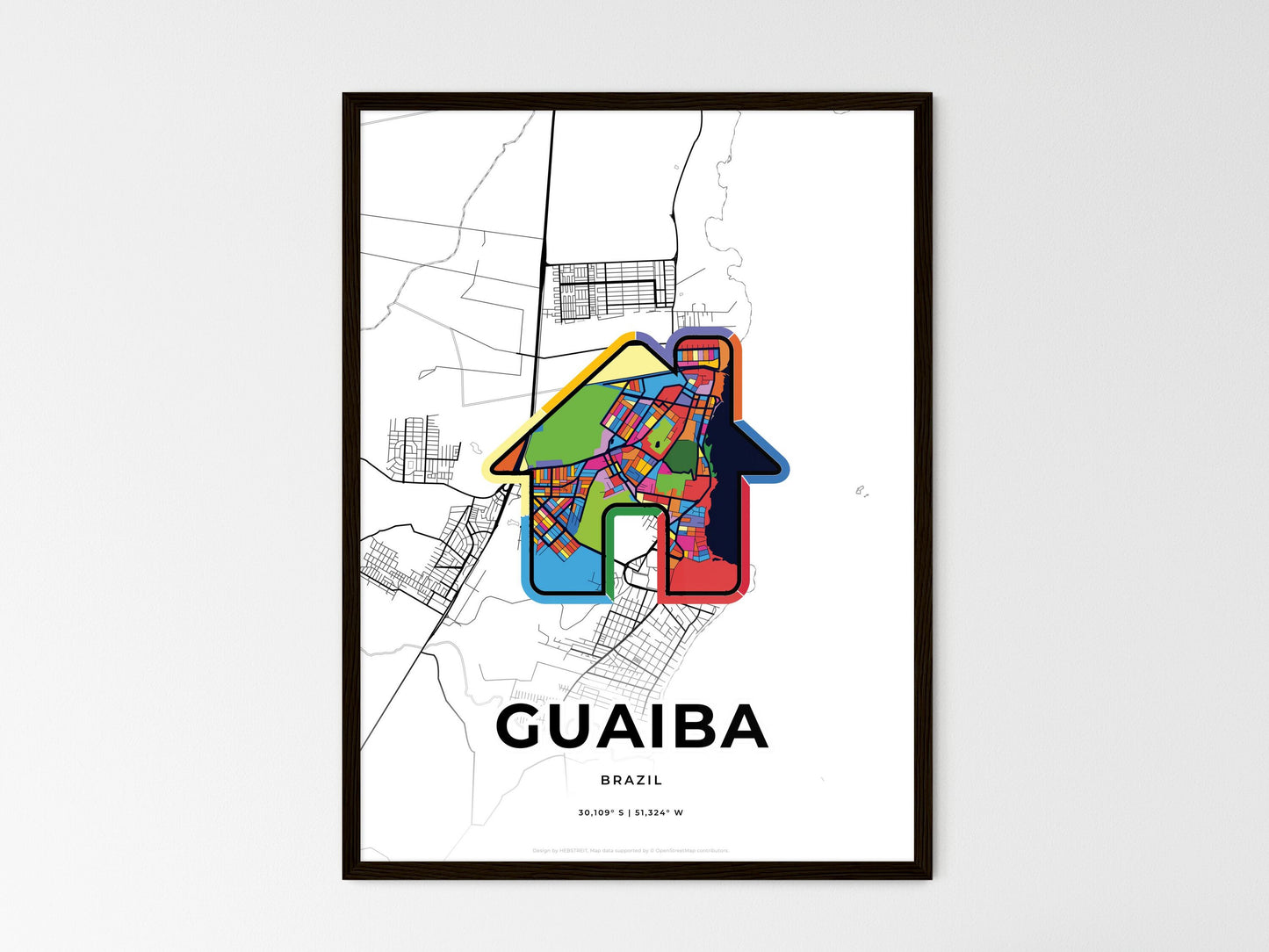 Guaiba Brazil wedding art map with home icon