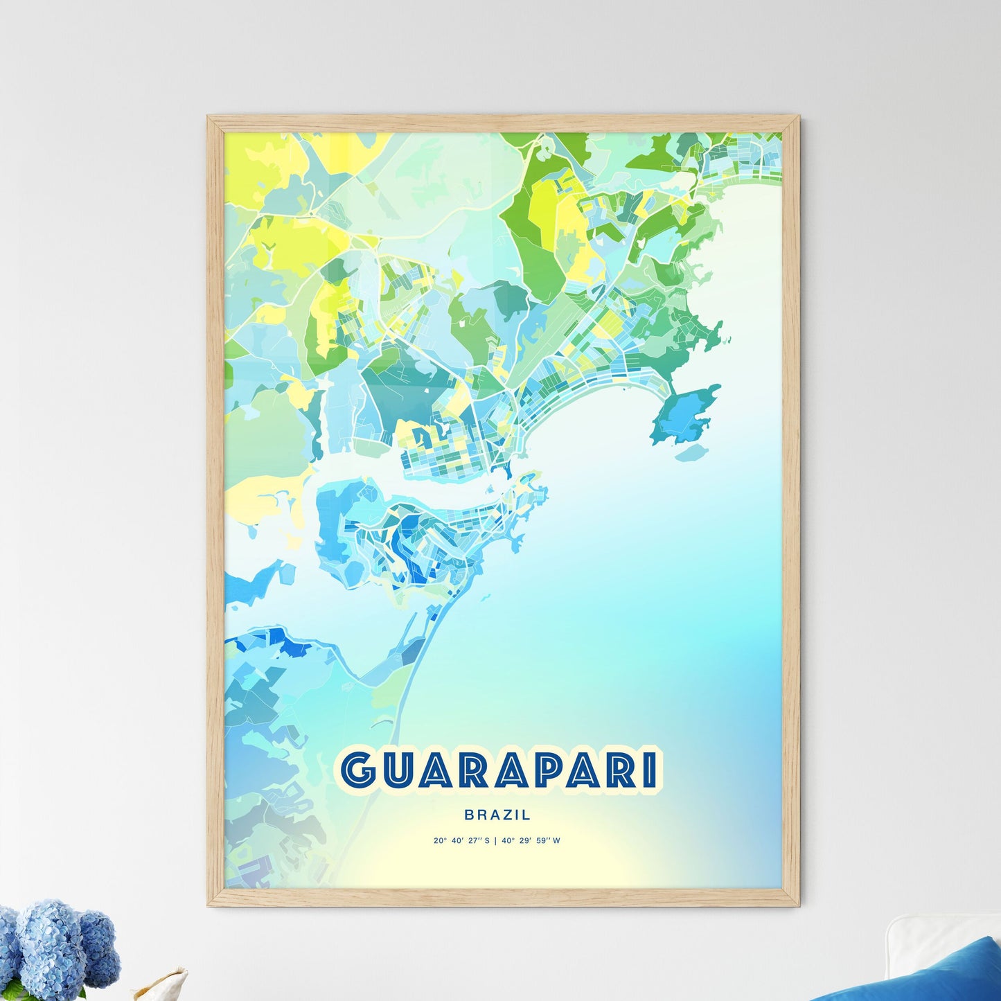 Colorful GUARAPARI BRAZIL Fine Art Map Cool Blue