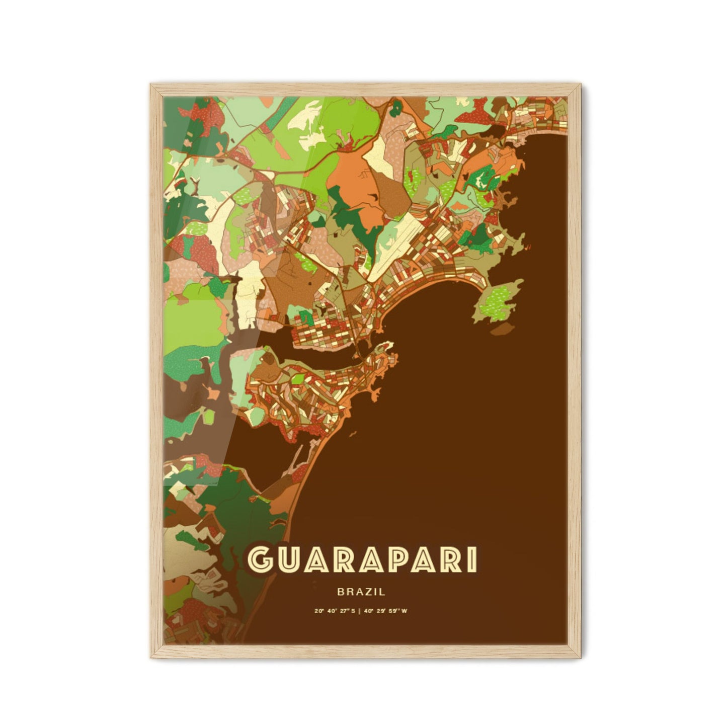 Colorful GUARAPARI BRAZIL Fine Art Map Farmhouse