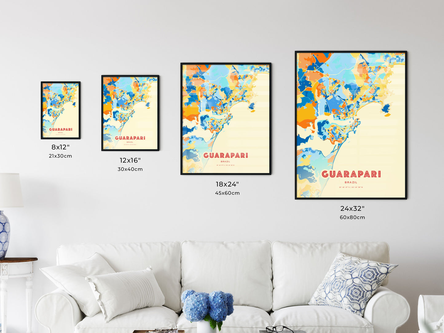 Colorful GUARAPARI BRAZIL Fine Art Map Blue Orange