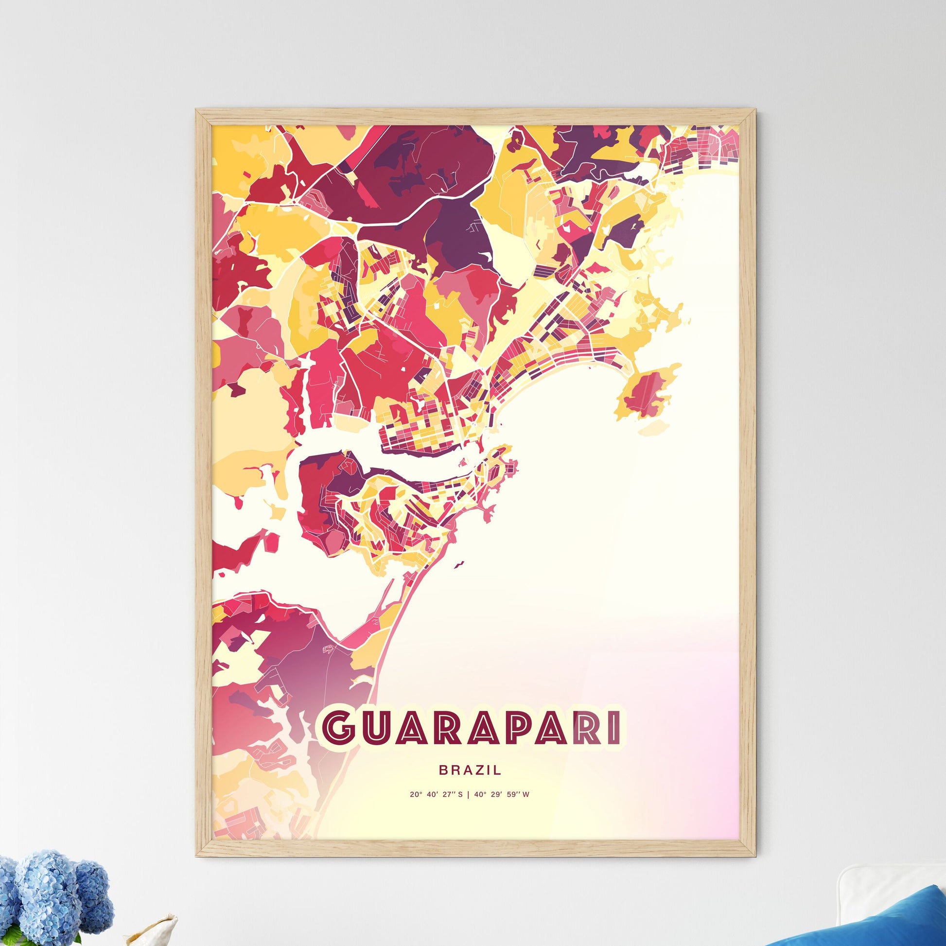 Colorful GUARAPARI BRAZIL Fine Art Map Hot Red