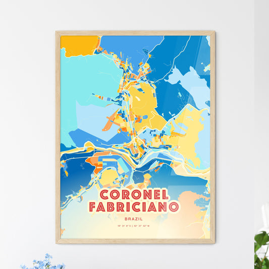 Colorful CORONEL FABRICIANO BRAZIL Fine Art Map Blue Orange