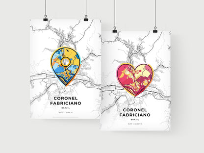 CORONEL FABRICIANO BRAZIL minimal art map with a colorful icon. Where it all began, Couple map gift.