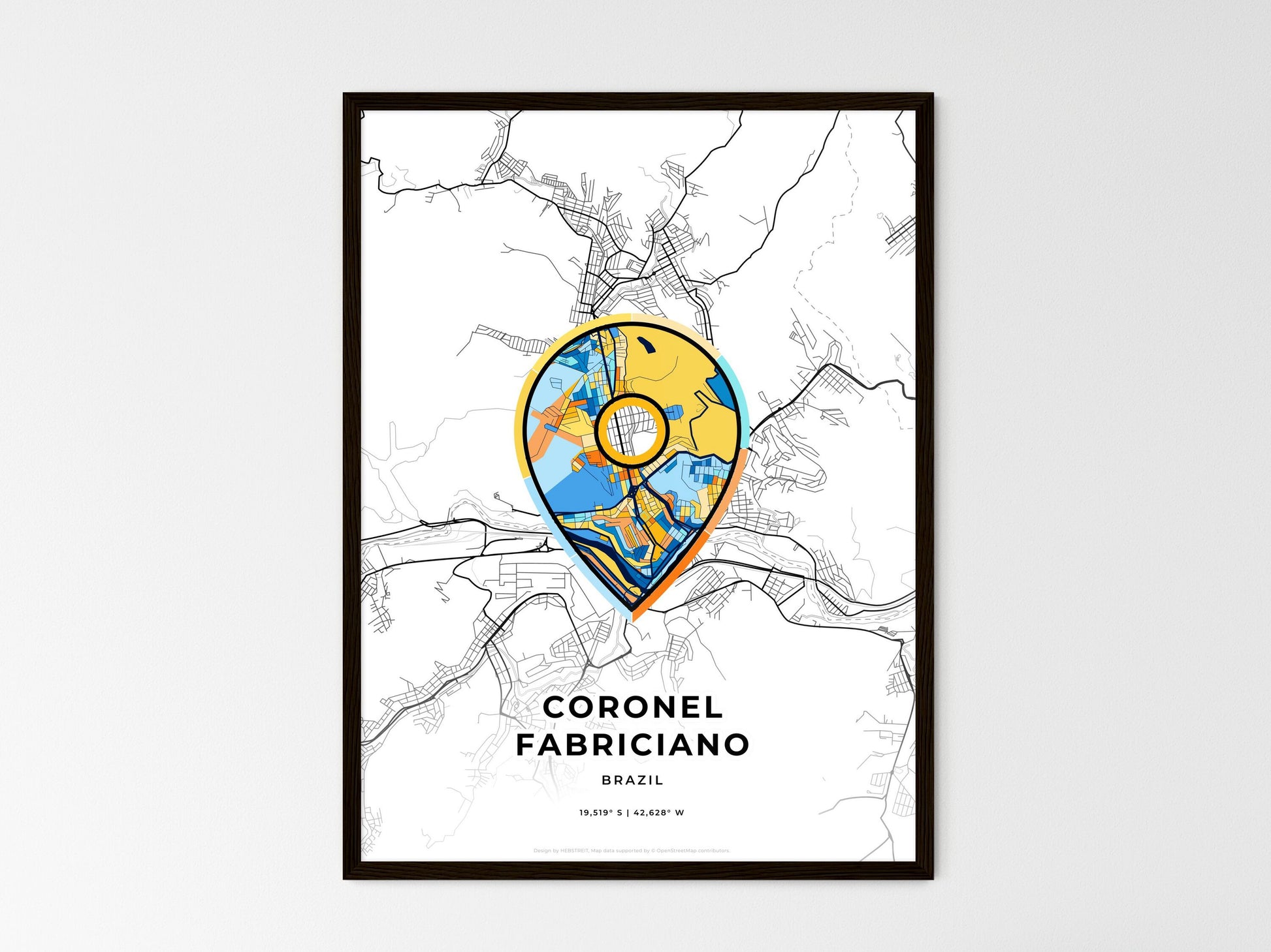 CORONEL FABRICIANO BRAZIL minimal art map with a colorful icon. Where it all began, Couple map gift. Style 1