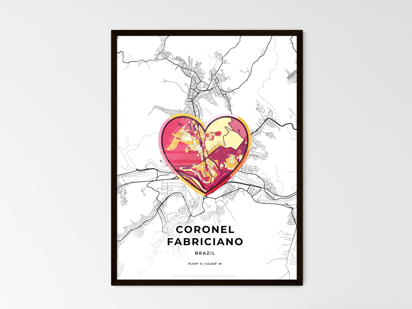 CORONEL FABRICIANO BRAZIL minimal art map with a colorful icon. Where it all began, Couple map gift. Style 2