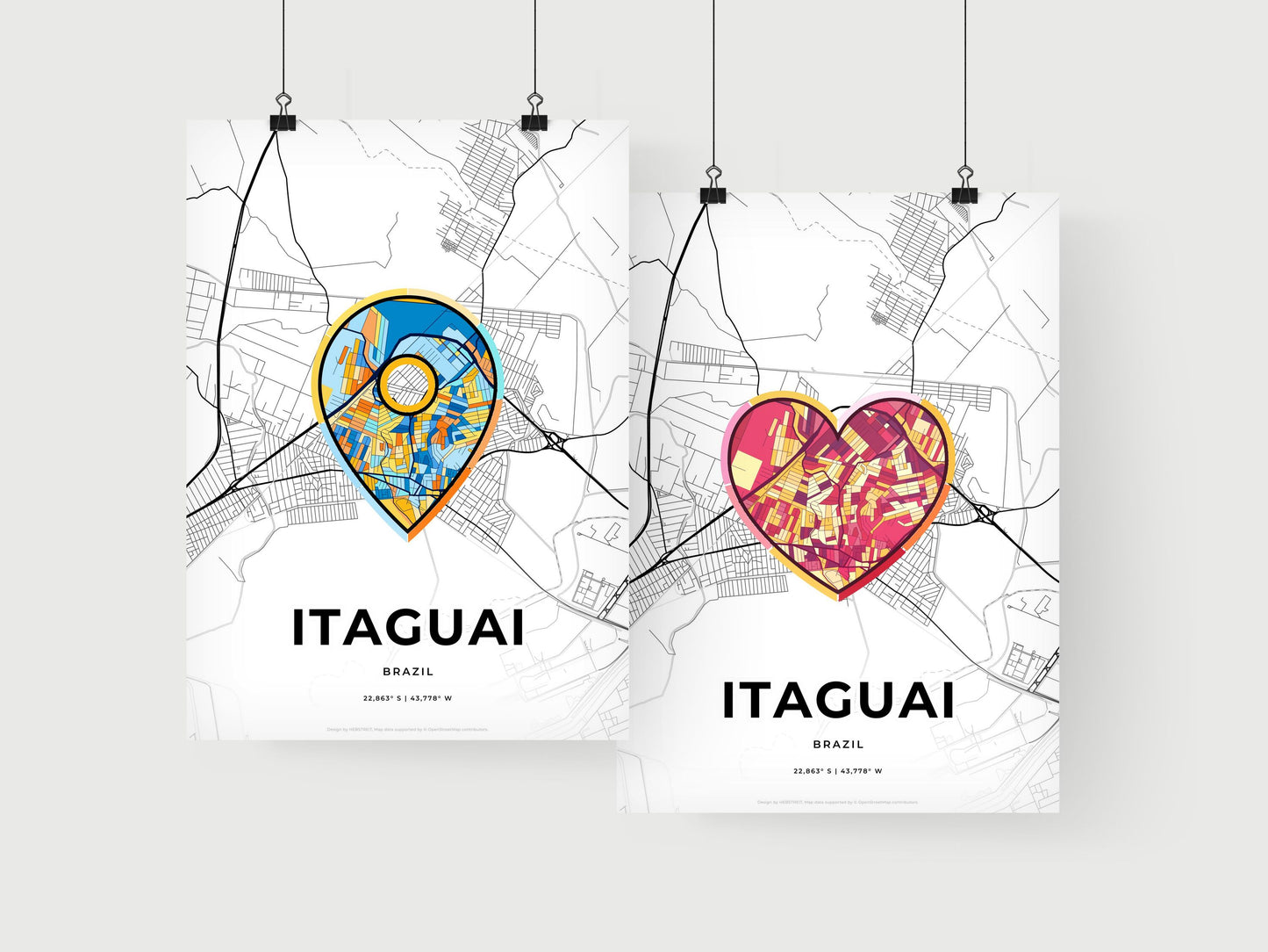 ITAGUAI BRAZIL minimal art map with a colorful icon. Where it all began, Couple map gift.