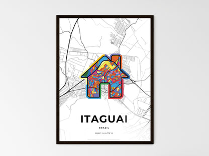ITAGUAI BRAZIL minimal art map with a colorful icon. Where it all began, Couple map gift. Style 3