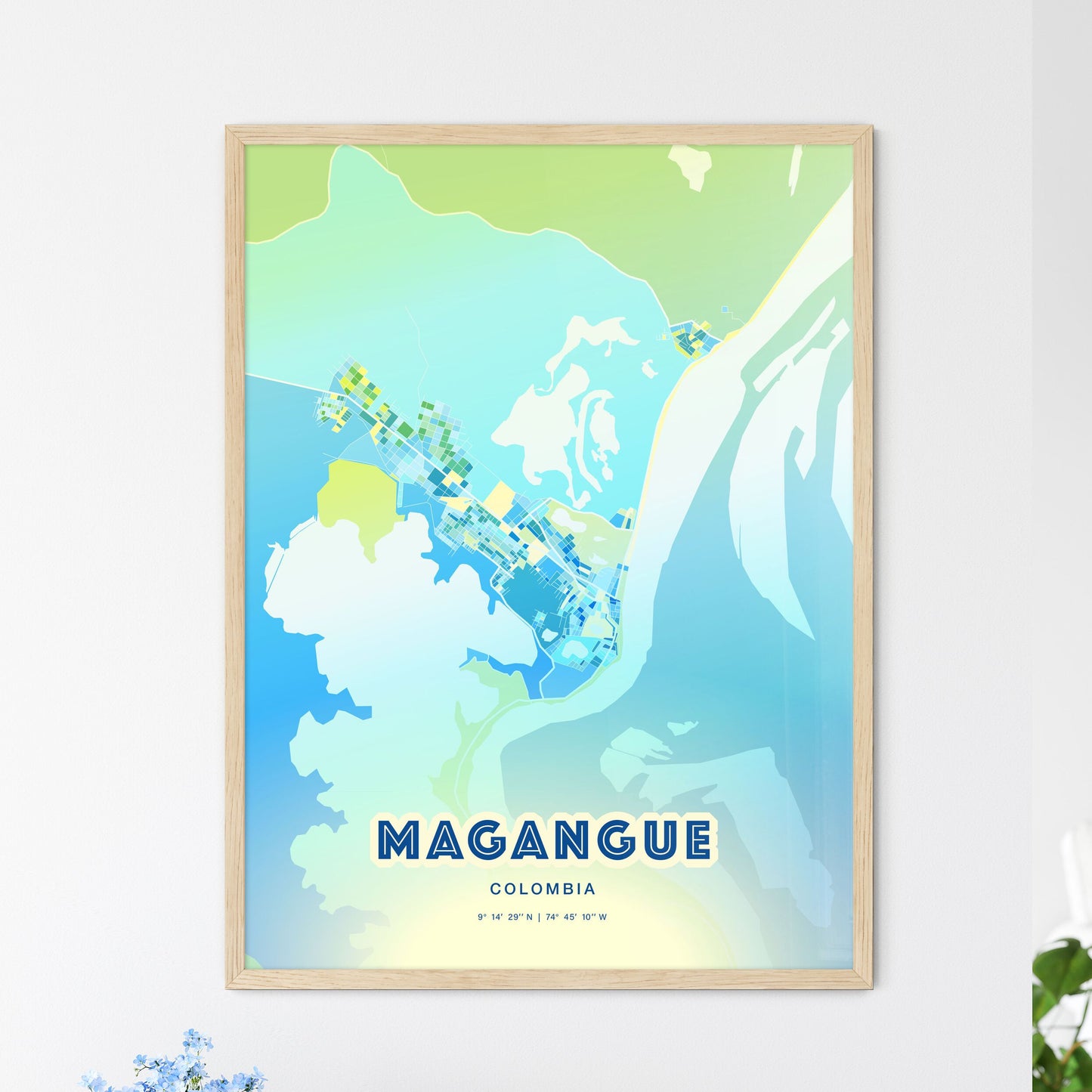 Colorful MAGANGUE COLOMBIA Fine Art Map Cool Blue