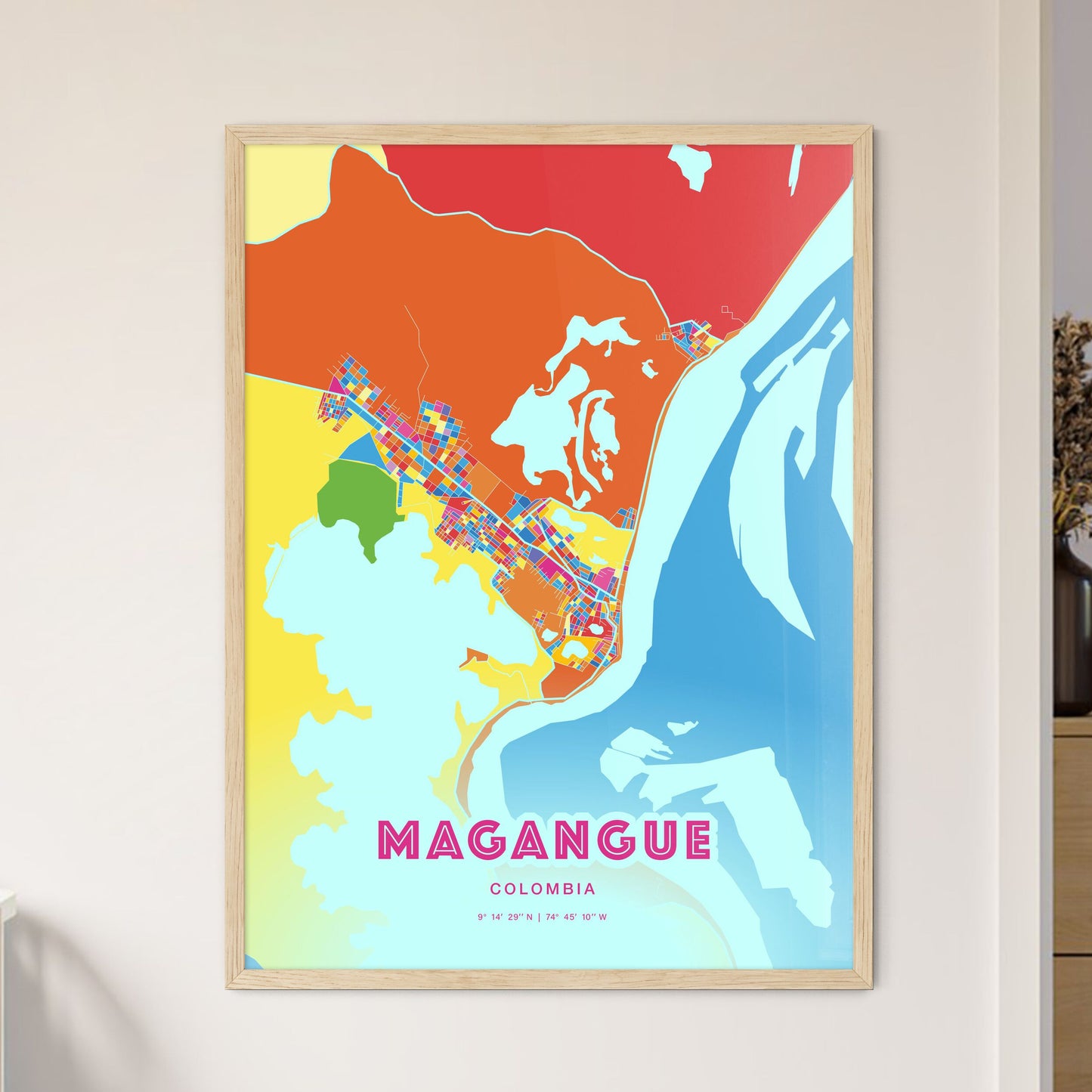 Colorful MAGANGUE COLOMBIA Fine Art Map Crazy Colors