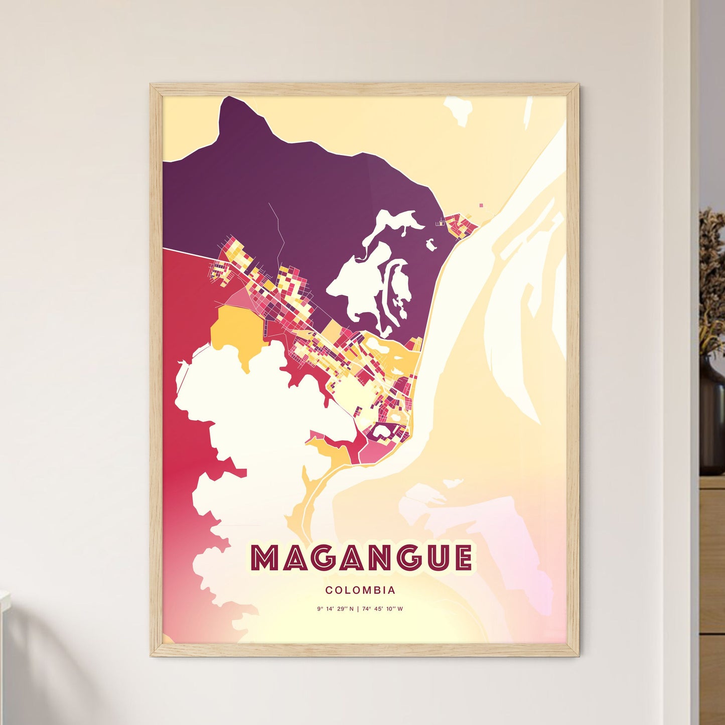 Colorful MAGANGUE COLOMBIA Fine Art Map Hot Red