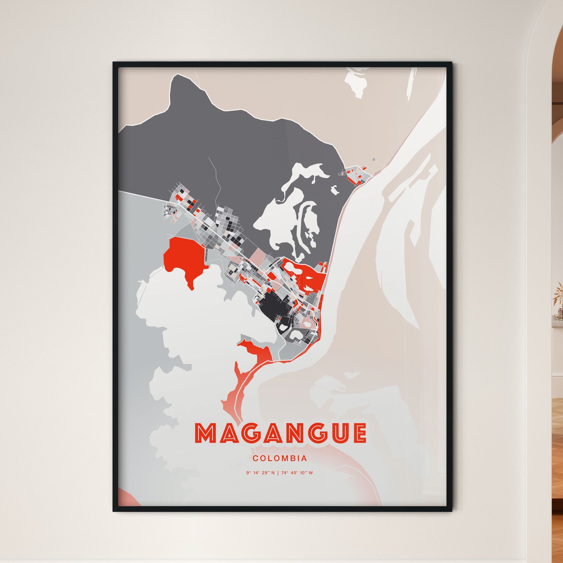 Colorful MAGANGUE COLOMBIA Fine Art Map Modern