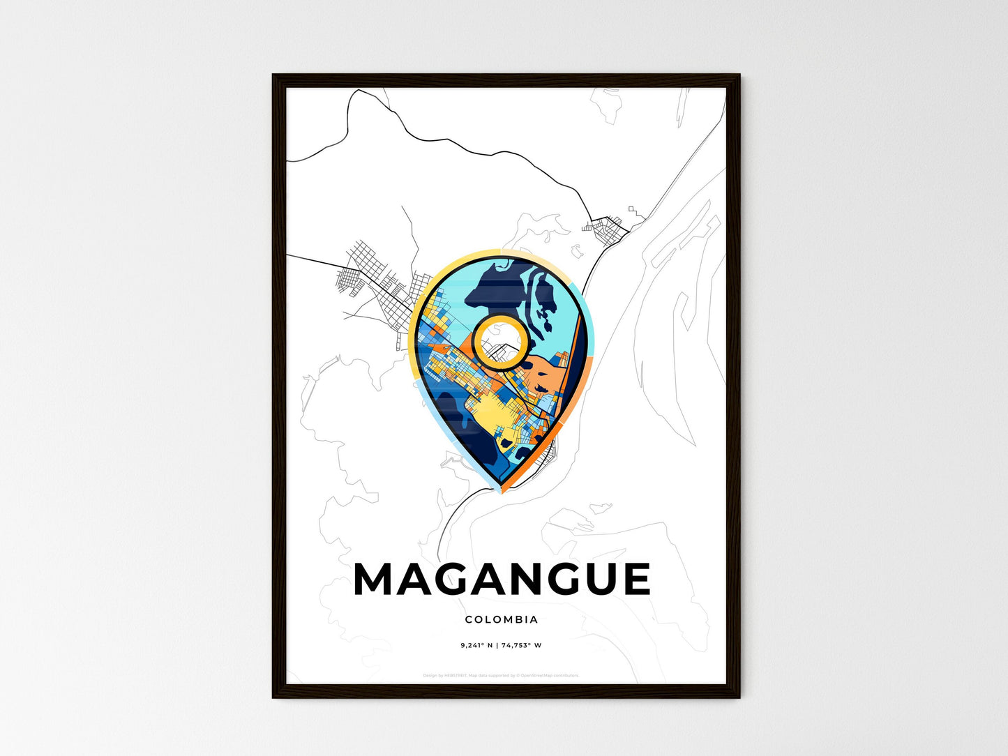 Magangue Colombia wedding art map with pointer icon