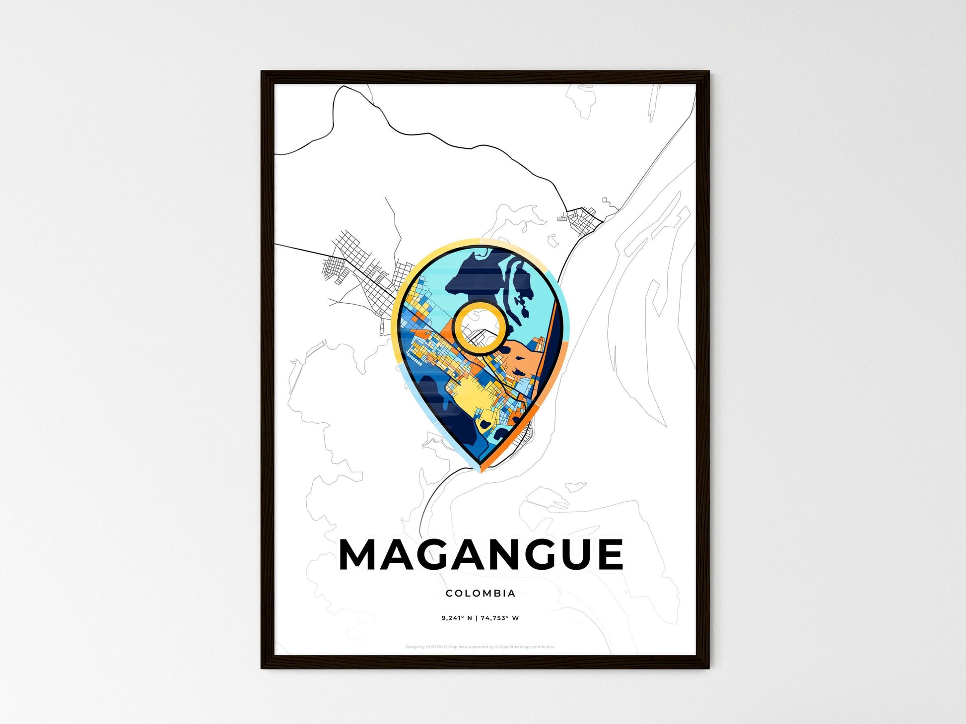 Magangue Colombia wedding art map with pointer icon
