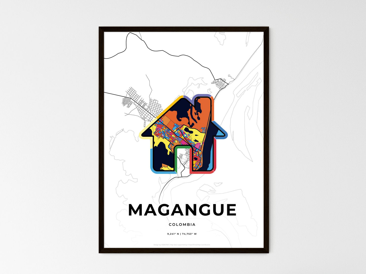 Magangue Colombia wedding art map with home icon