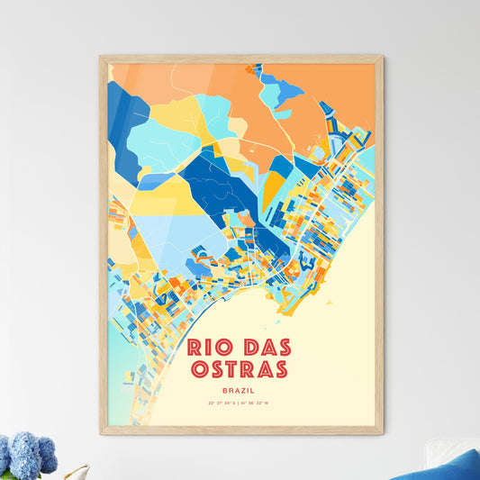 Colorful RIO DAS OSTRAS BRAZIL Fine Art Map Blue Orange