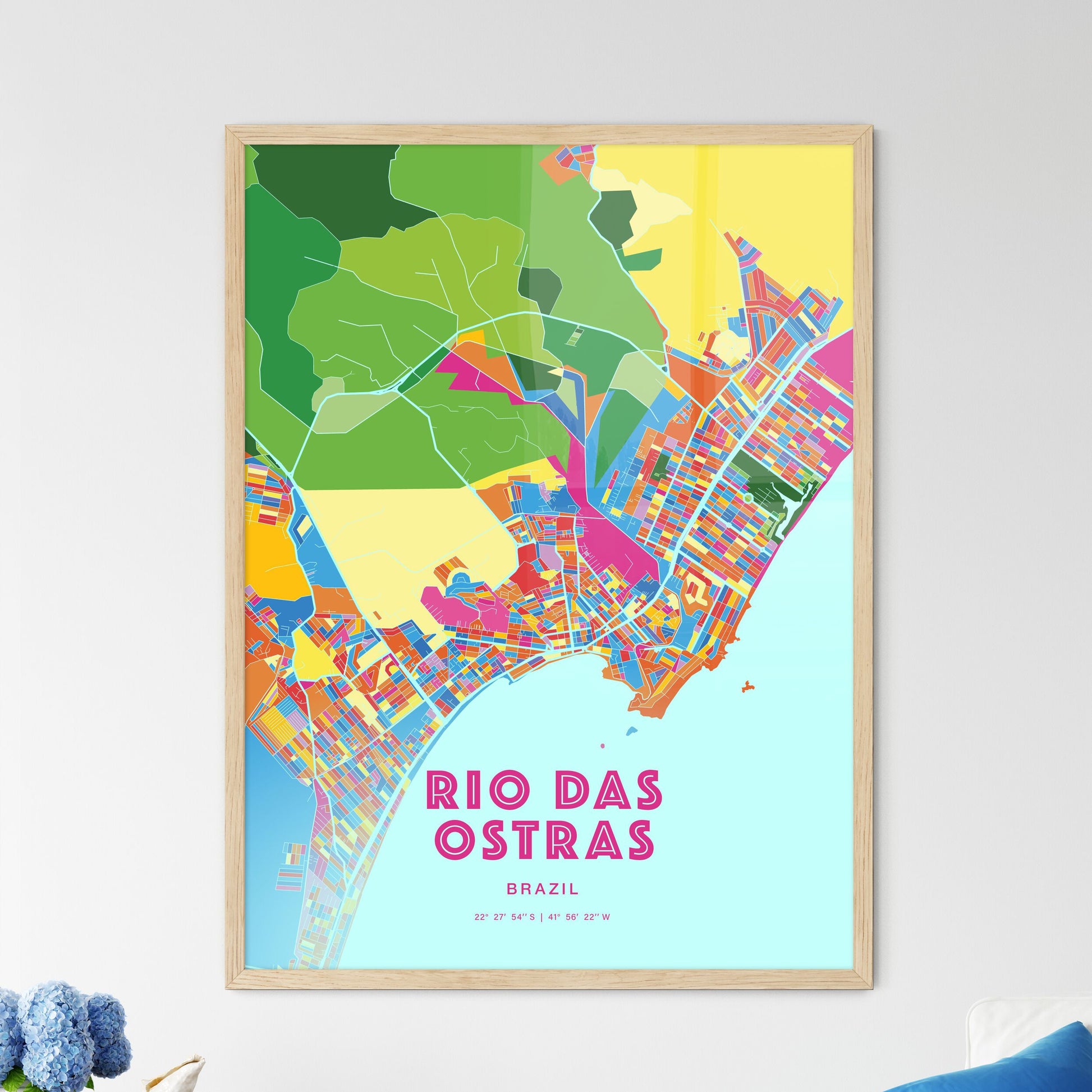 Colorful RIO DAS OSTRAS BRAZIL Fine Art Map Crazy Colors