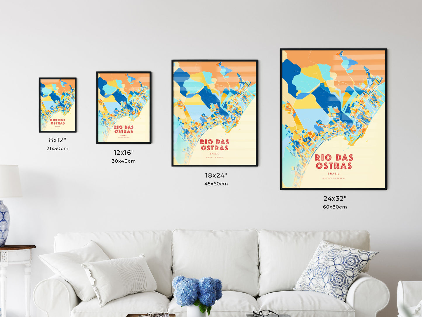 Colorful RIO DAS OSTRAS BRAZIL Fine Art Map Blue Orange