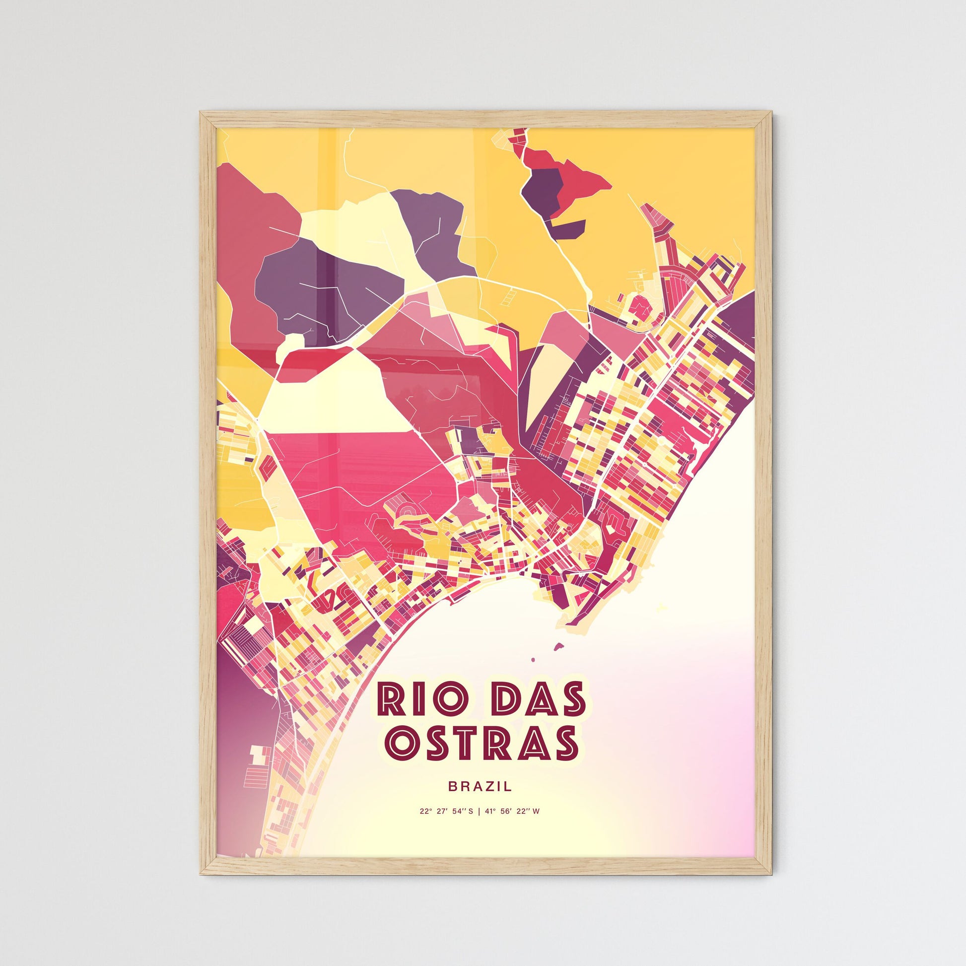 Colorful RIO DAS OSTRAS BRAZIL Fine Art Map Hot Red