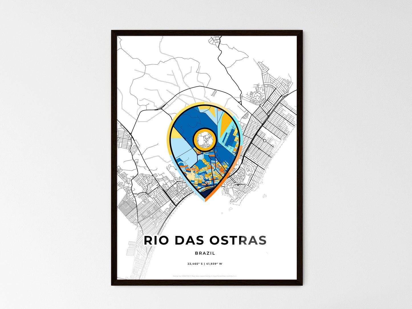 Rio Das Ostras Brazil wedding art map with pointer icon