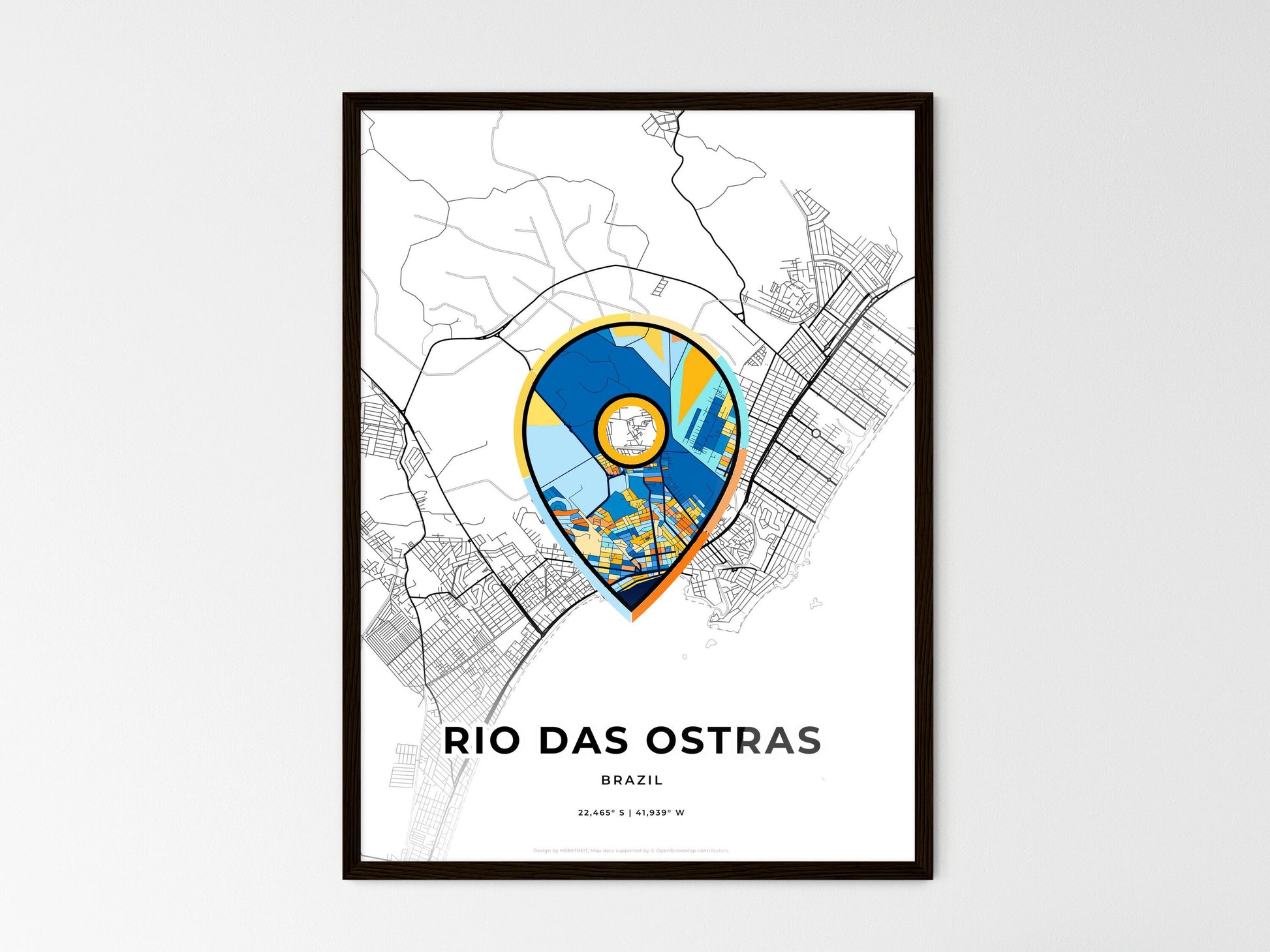 Rio Das Ostras Brazil wedding art map with pointer icon