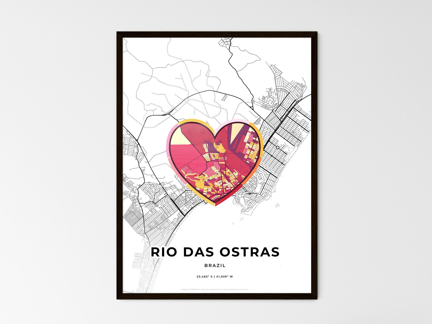 Rio Das Ostras Brazil wedding art map with heart icon