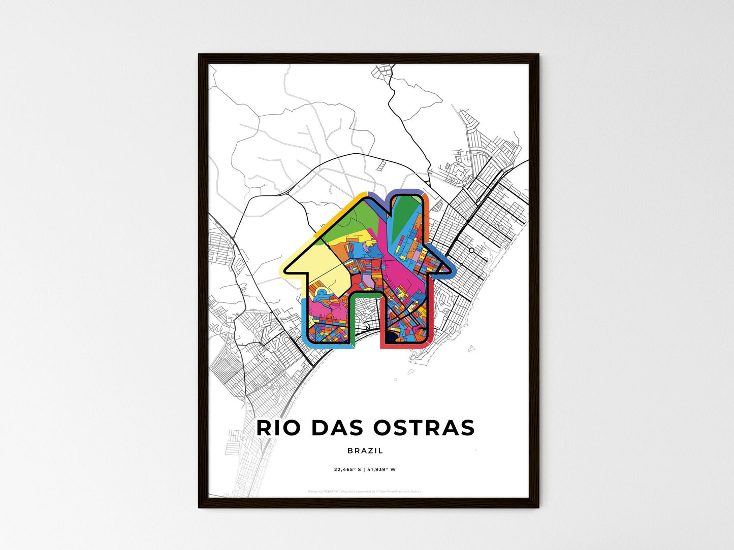 Rio Das Ostras Brazil wedding art map with home icon