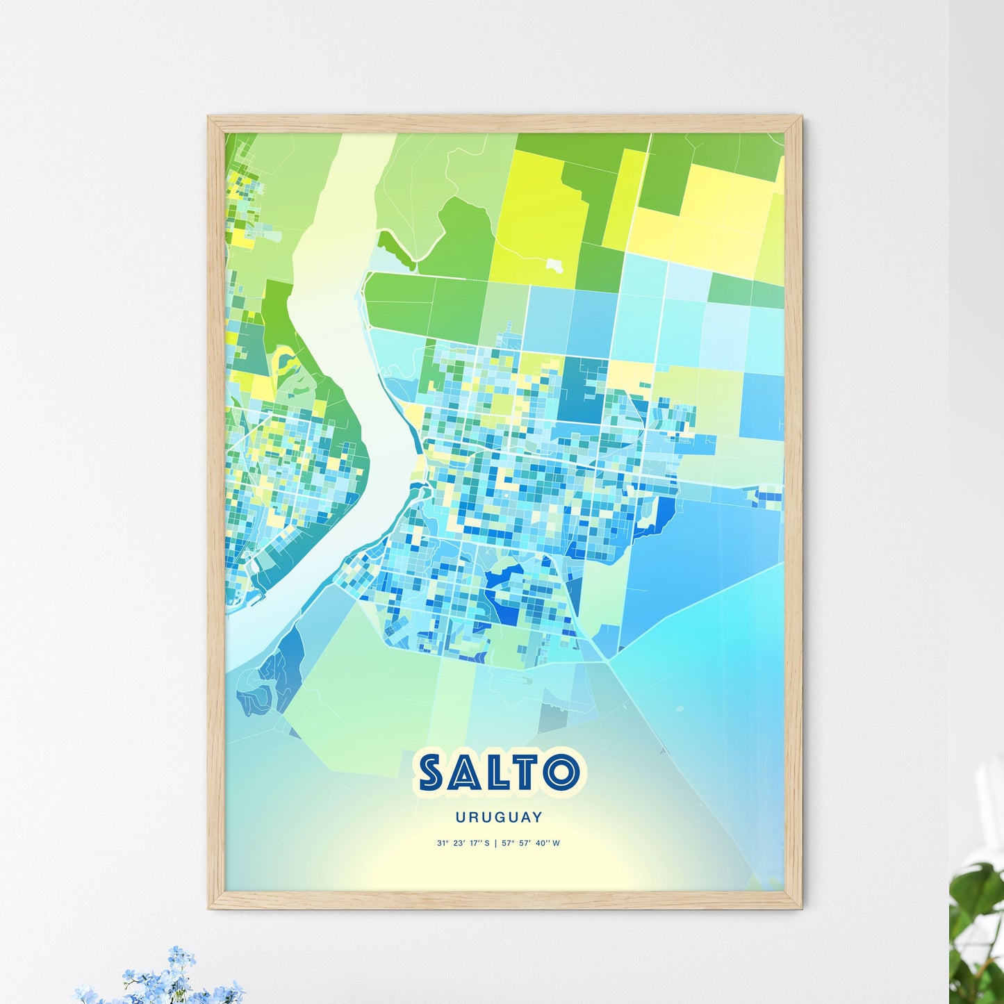 Colorful SALTO URUGUAY Fine Art Map Cool Blue