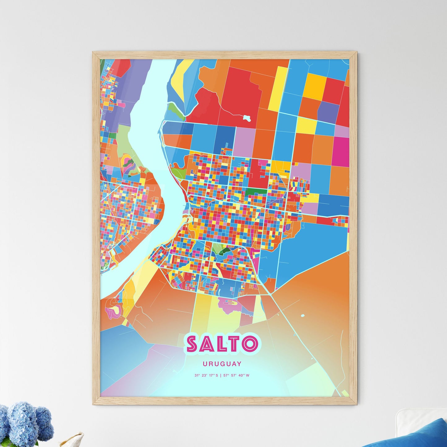 Colorful SALTO URUGUAY Fine Art Map Crazy Colors