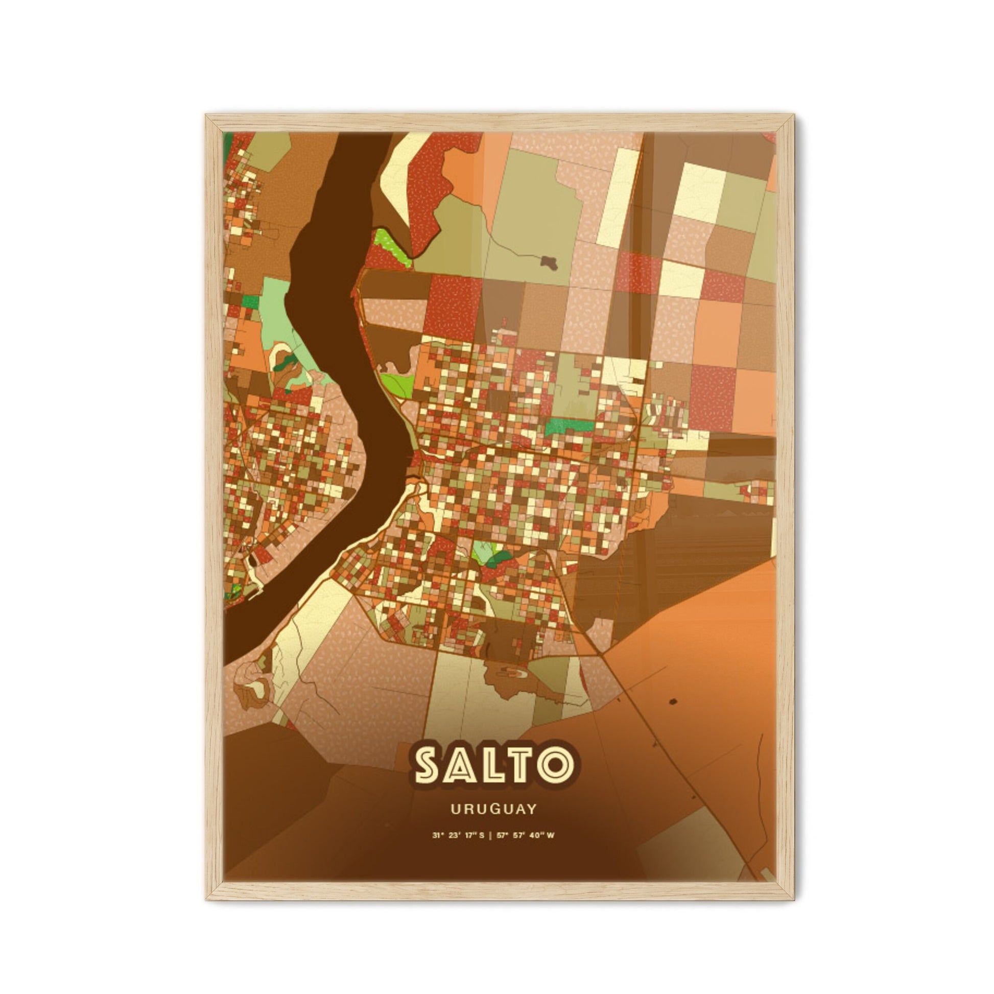 Colorful SALTO URUGUAY Fine Art Map Farmhouse