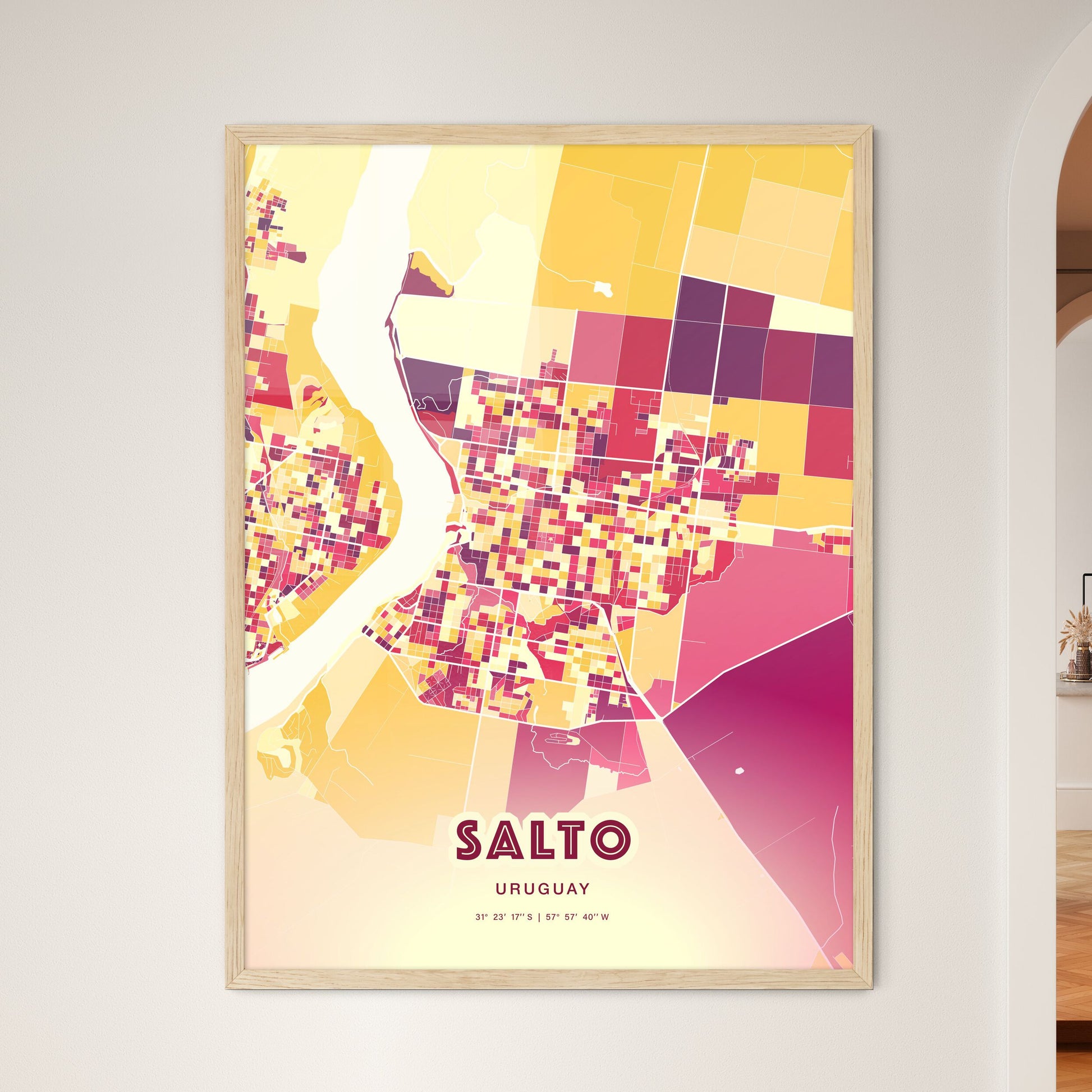 Colorful SALTO URUGUAY Fine Art Map Hot Red