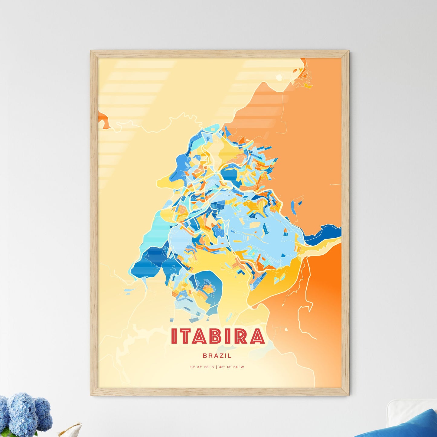 Colorful ITABIRA BRAZIL Fine Art Map Blue Orange