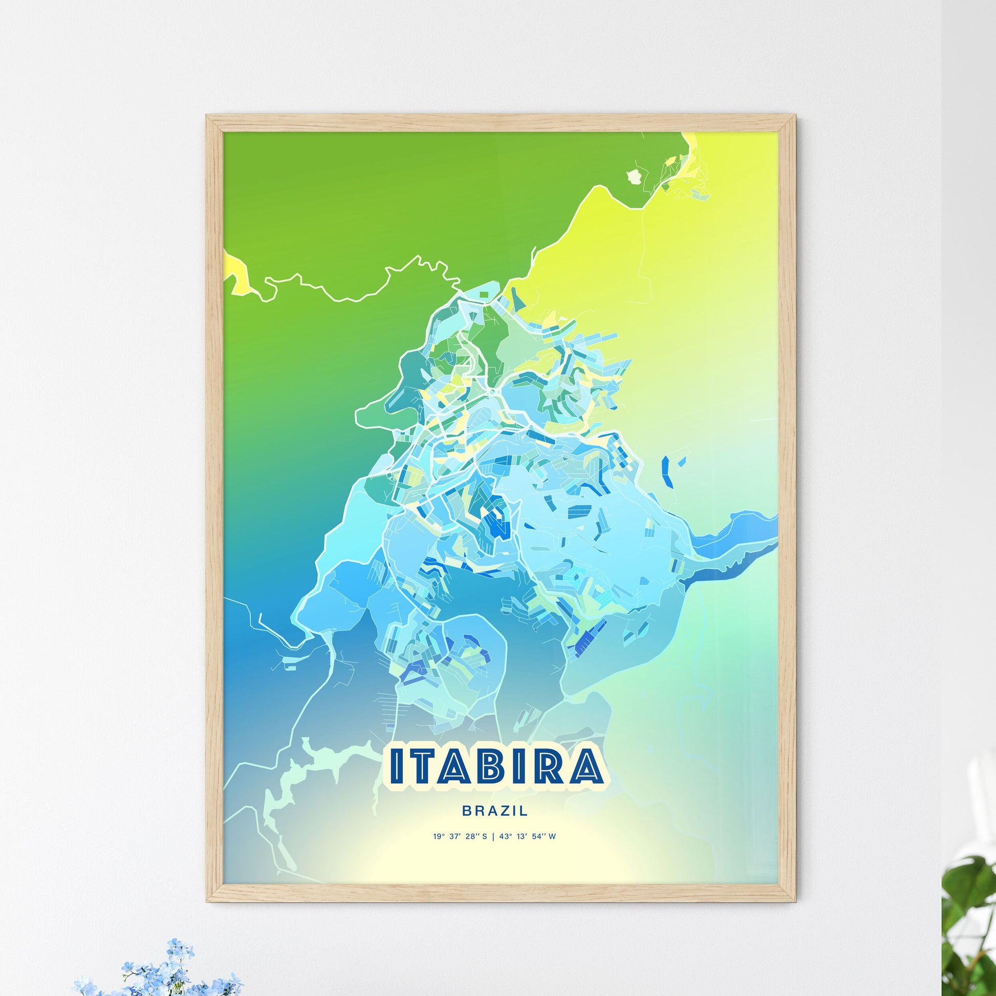 Colorful ITABIRA BRAZIL Fine Art Map Cool Blue