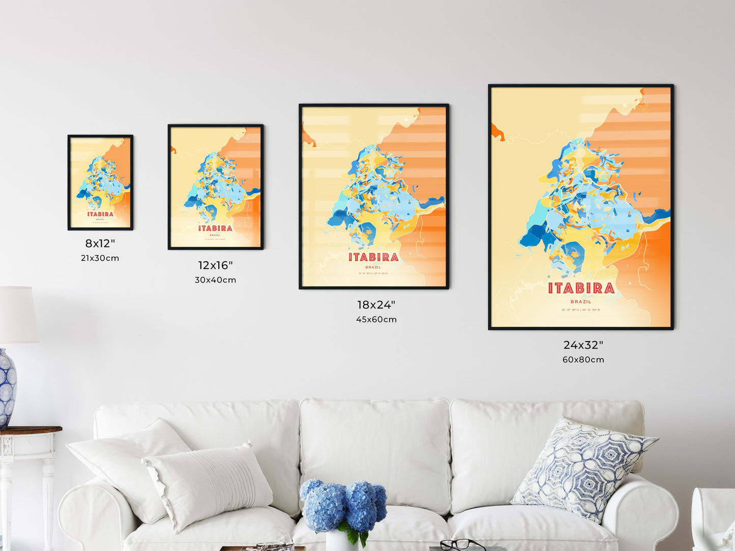 Colorful ITABIRA BRAZIL Fine Art Map Blue Orange