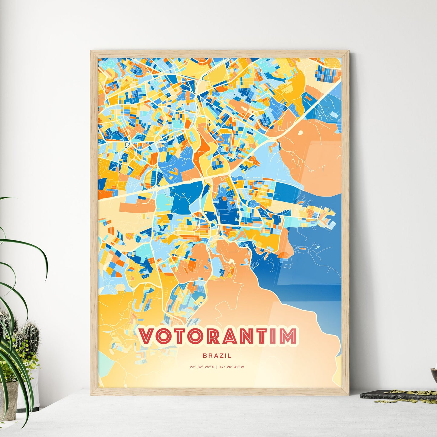 Colorful VOTORANTIM BRAZIL Fine Art Map Blue Orange